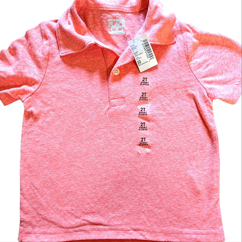 NWT The Children's Place Boys 3 button POLO style shirt Salmon color Size 2T